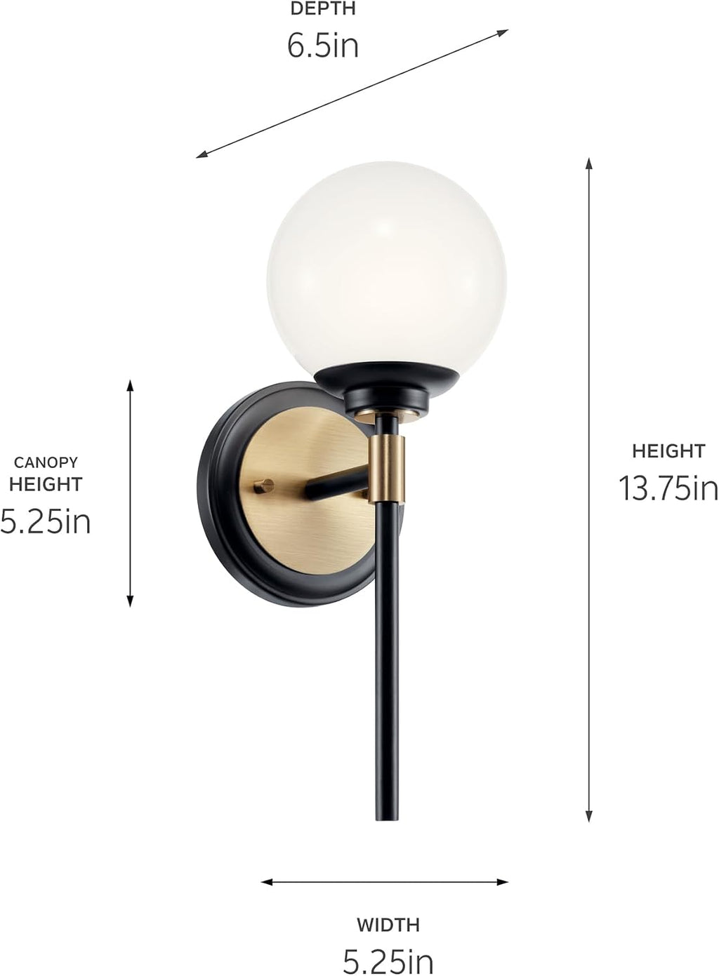 Kichler Benno 1-Light Wall Sconce, Modern Light with Opal Glass in Black and Champagne Bronze, for Bathroom, Powder Room, Kitchen, Bedroom, or Hallway (13.75' x 5.25'), 55170CPZ