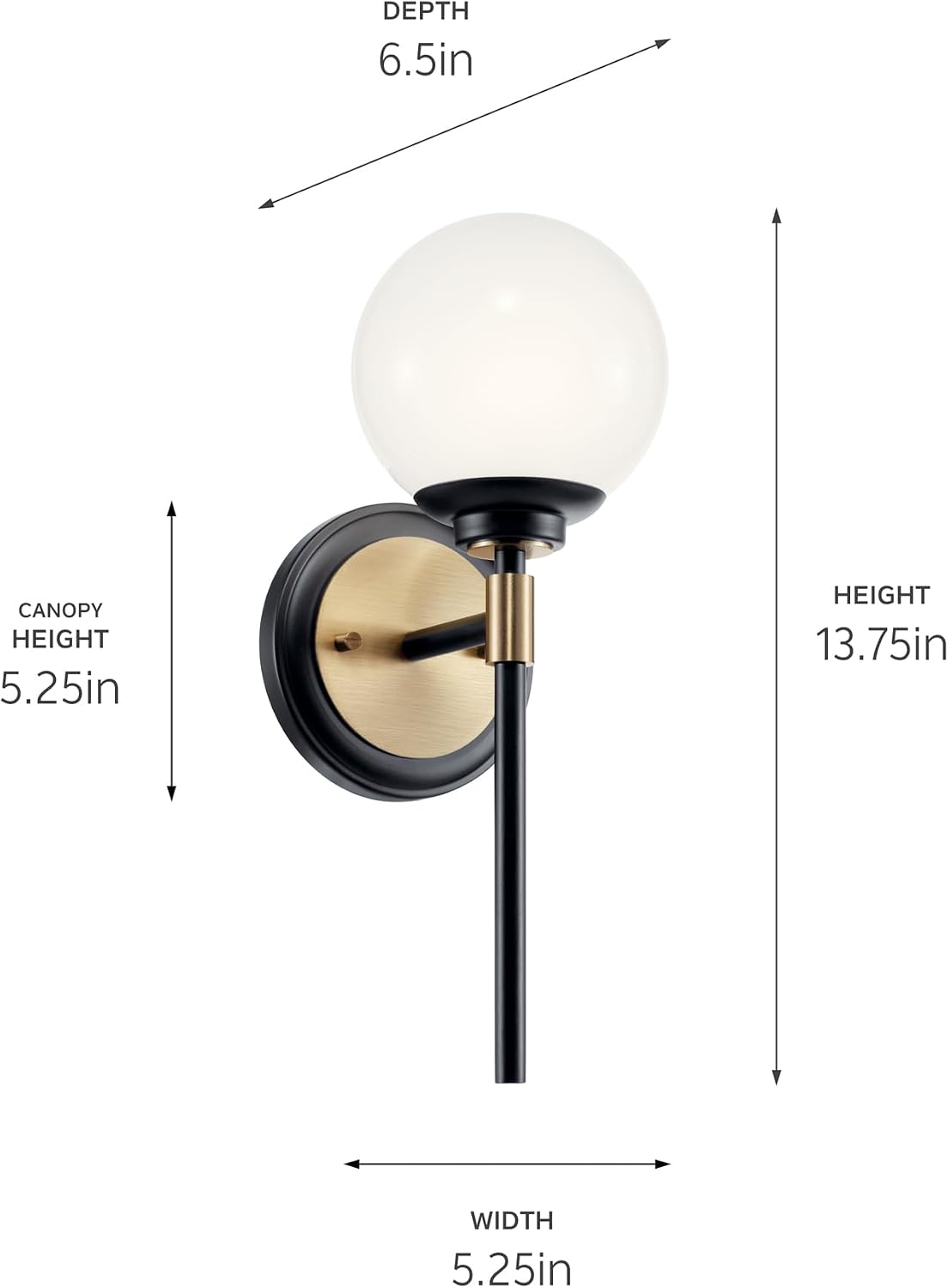 Kichler Benno 1-Light Wall Sconce, Modern Light with Opal Glass in Black and Champagne Bronze, for Bathroom, Powder Room, Kitchen, Bedroom, or Hallway (13.75' x 5.25'), 55170CPZ