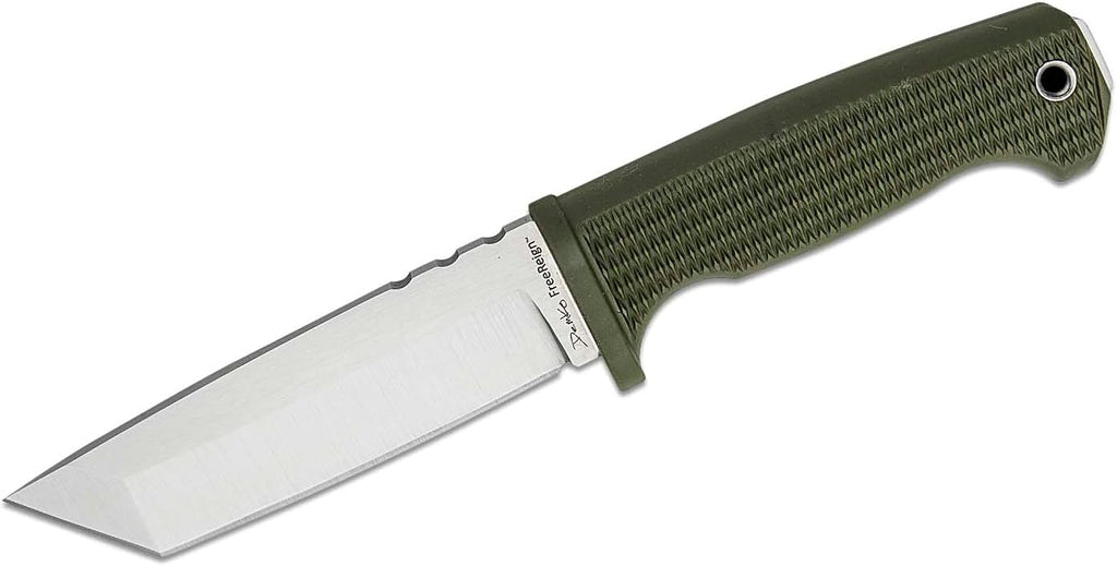 Demko Knives FreeReign Fixed Blade Knife 5' AUS-10A Satin Drop Point or Tanto w/Sheath & Belt Loop (Tanto/Green/Grey)