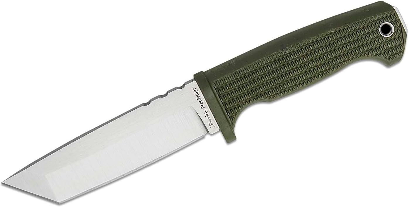 Demko Knives FreeReign Fixed Blade Knife 5' AUS-10A Satin Drop Point or Tanto w/Sheath & Belt Loop (Tanto/Green/Grey)