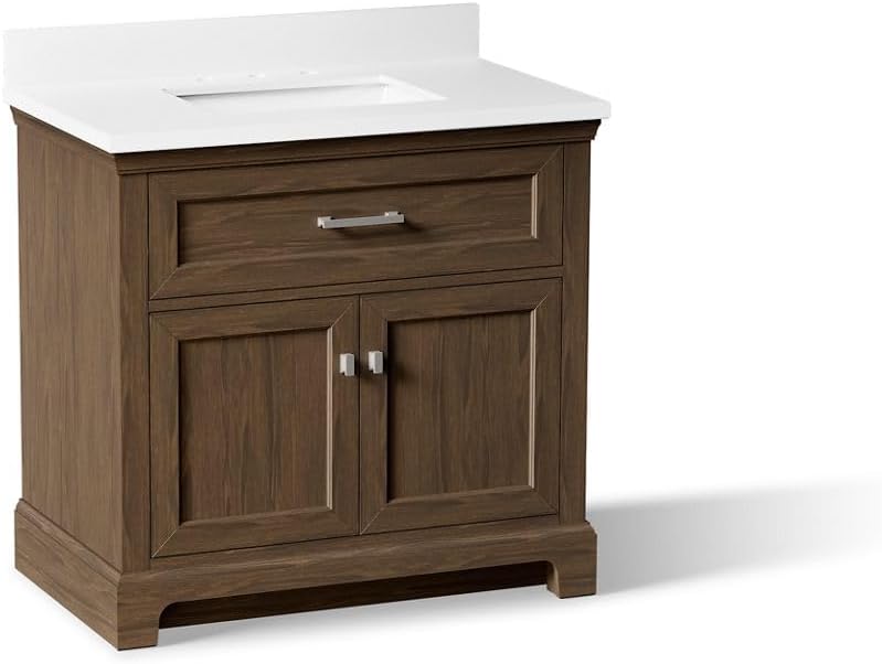 Kohler 29261-BD1-DAK Charlemont 36 in. Bathroom Vanity Cabinet with Sink and Quartz top, Draper Oak