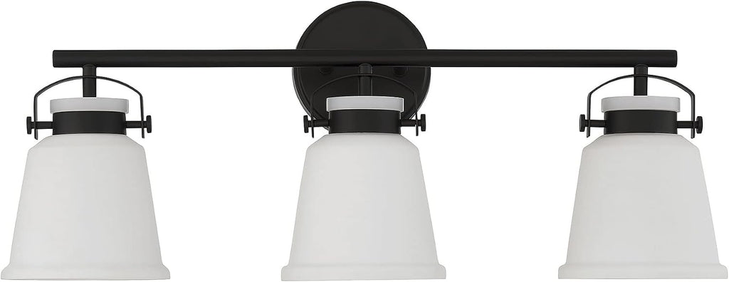 Savoy House 8-1627-3-BK Kaden Industrial Traditional White Opal Glass Bathroom Vanity Wall Light, 3-Light 180 Total Watts, 11' H x 26' W, Matte Black