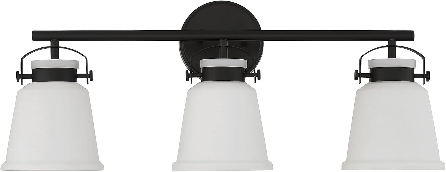 Savoy House 8-1627-3-BK Kaden Industrial Traditional White Opal Glass Bathroom Vanity Wall Light, 3-Light 180 Total Watts, 11' H x 26' W, Matte Black