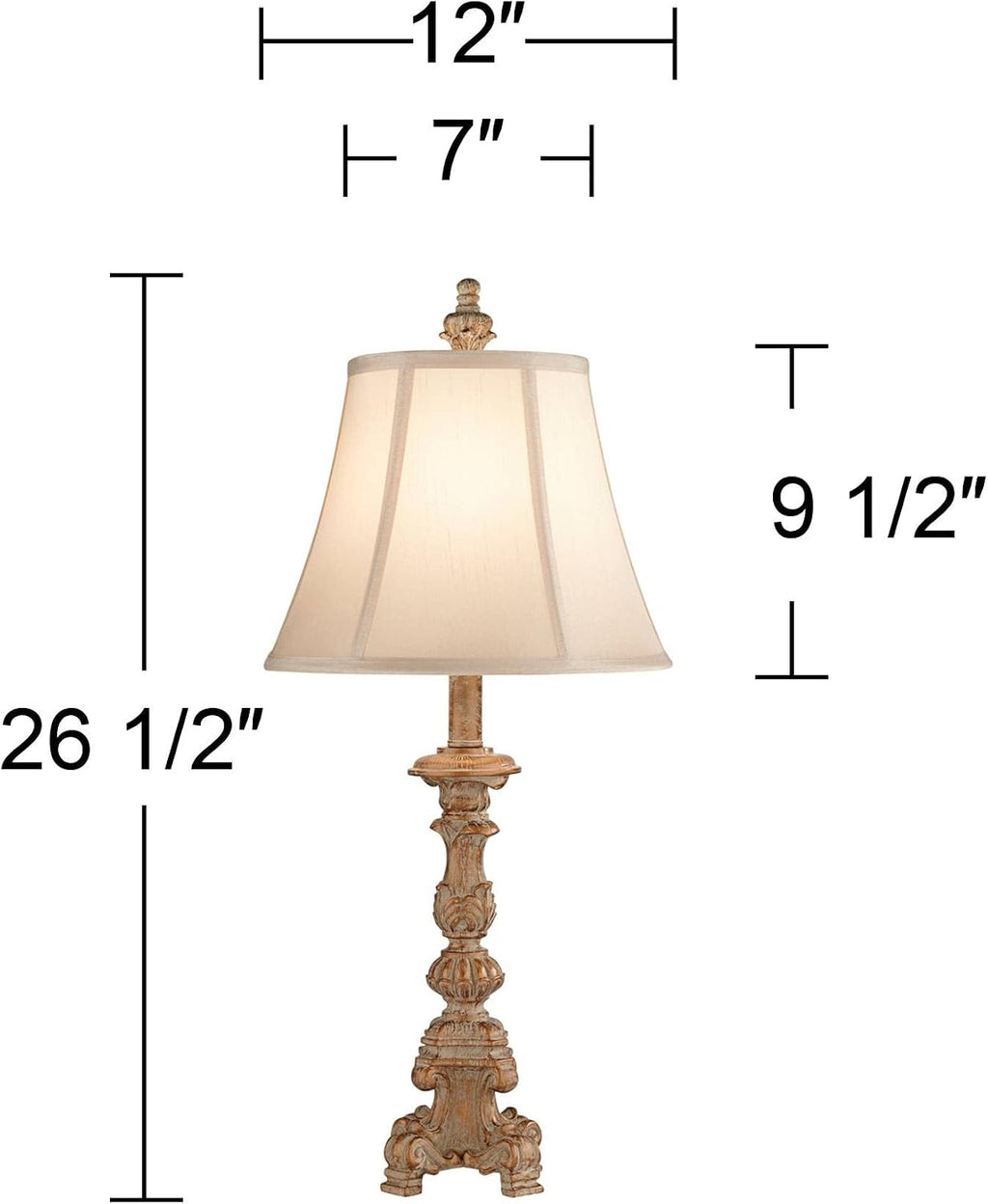 Regency Hill Elize Shabby Chic 3-Way Table Lamps 26.5' High Set of 2 with Table Top Dimmers White Washed Candlestick Bell Shade Decor for Living Room Bedroom House Bedside Nightstand