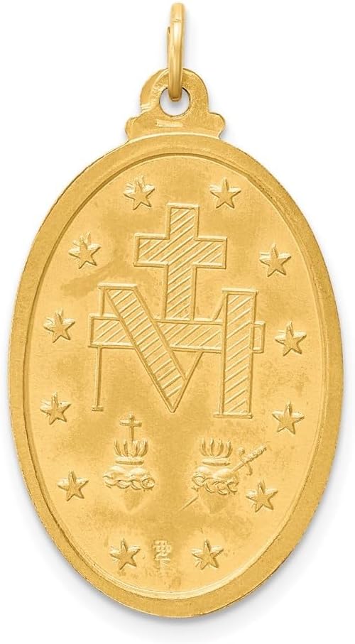 Diamond2Deal 14k Yellow Gold Satin Large 3-D Oval Miraculous Medal Pendant (L- 32 mm W- 18 mm)