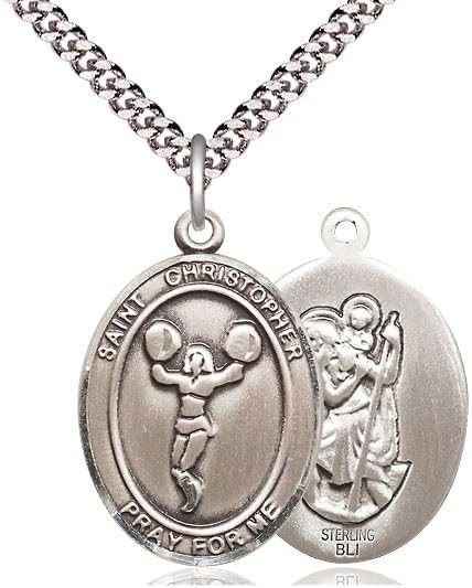Sterling Silver St. Christopher Cheerleading Medal.