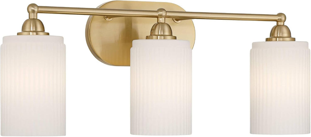 360 Lighting David 22' Wide Soft Gold and Fluted Glass 3-Light Bath Light