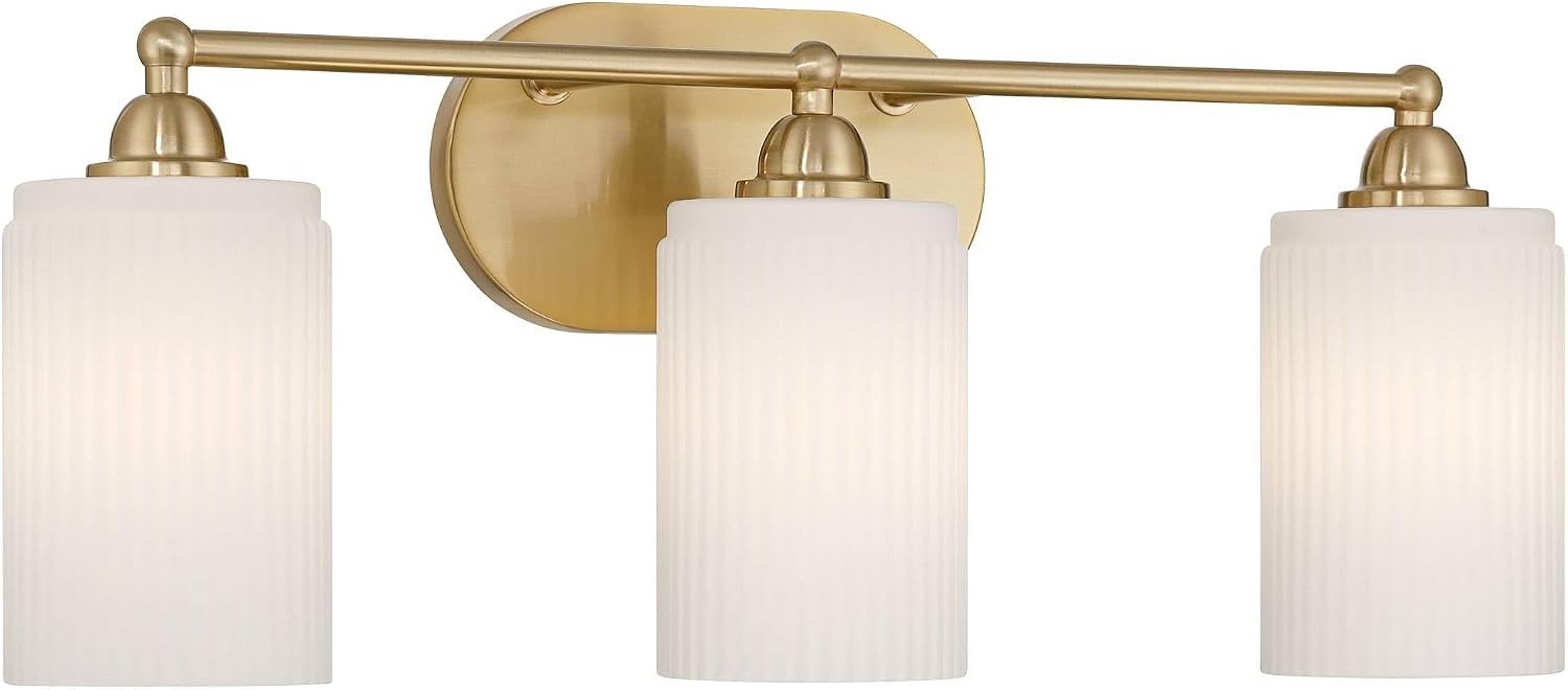 360 Lighting David 22' Wide Soft Gold and Fluted Glass 3-Light Bath Light