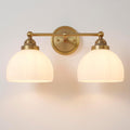 2-Lights Milk White Glass Wall Sconce Lighting Brass Finished, Double Arm Bathroom Vanity Light Fixture for Bedroom Living Room Dining Room Hallway