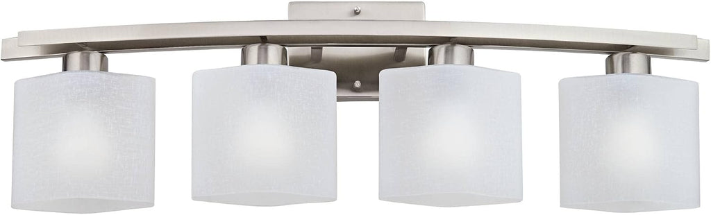 Possini Euro Design Modern Wall Mount Light Brushed Nickel Silver Hardwired 32' Wide 4-Light Fixture Curved Frame White Linen Glass Shade for Bedroom Bathroom Vanity Reading Living Room Hallway