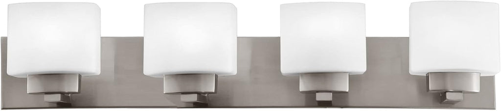 Design House 578013 Dove Creek Vanity Light Dimmable with Frosted Glass for Above Bathroom Mirror, Satin Nickel, 4-Light