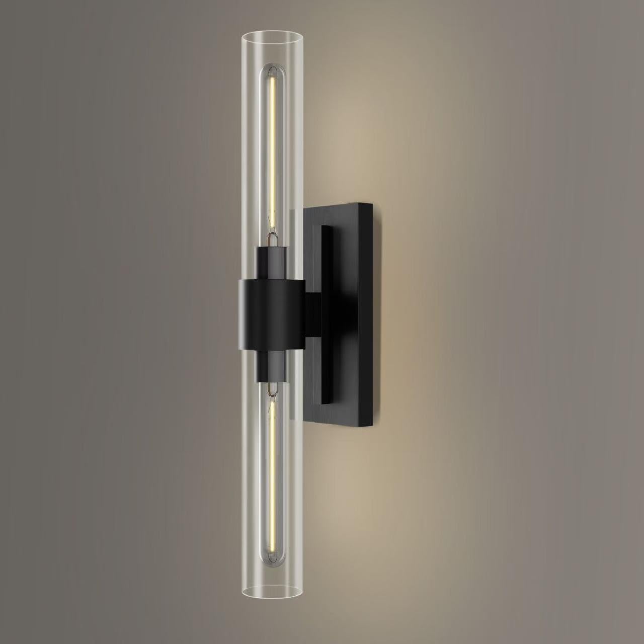 Black 22.8' Sconces Wall Lighting,Bathroom Vanity Lights Fixtures with Clear Glass Shade Wall Lamp for Mirror, Living Room, Bedroom, Hallway, Fireplace, Staircas（Including Bulb）
