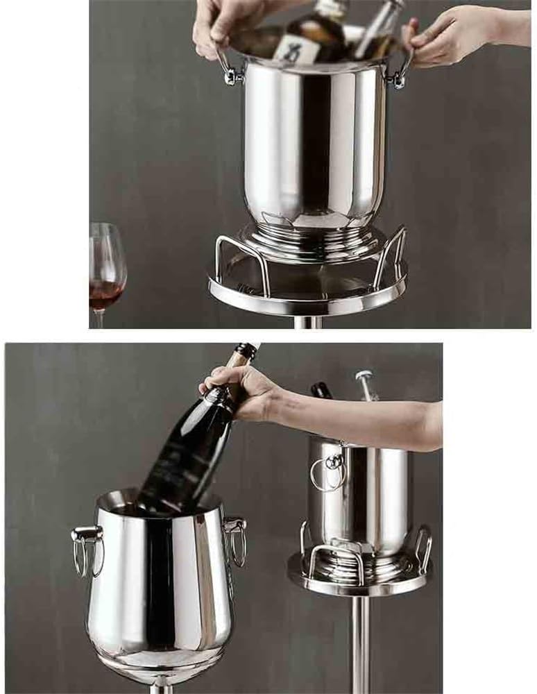 Ice Bucket Household with Rack Ice Pellet Bucket with Kickstand Luxury Wine Bucket European Champagne Bucket Rack Stainless Steel Bar Ice Bucket Beverage Tub