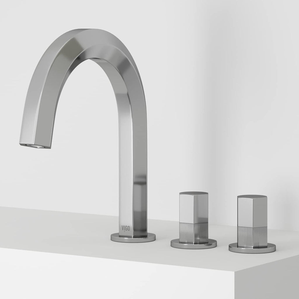 VIGO Hart Two-Handle Three-Hole Mount Widespread Bathroom Sink Faucet, 9-Inch, Chrome, Modern Design, Solid Brass, 1.2 GPM WaterSense & Ceramic Disc Valve, Corrosion-Resistant