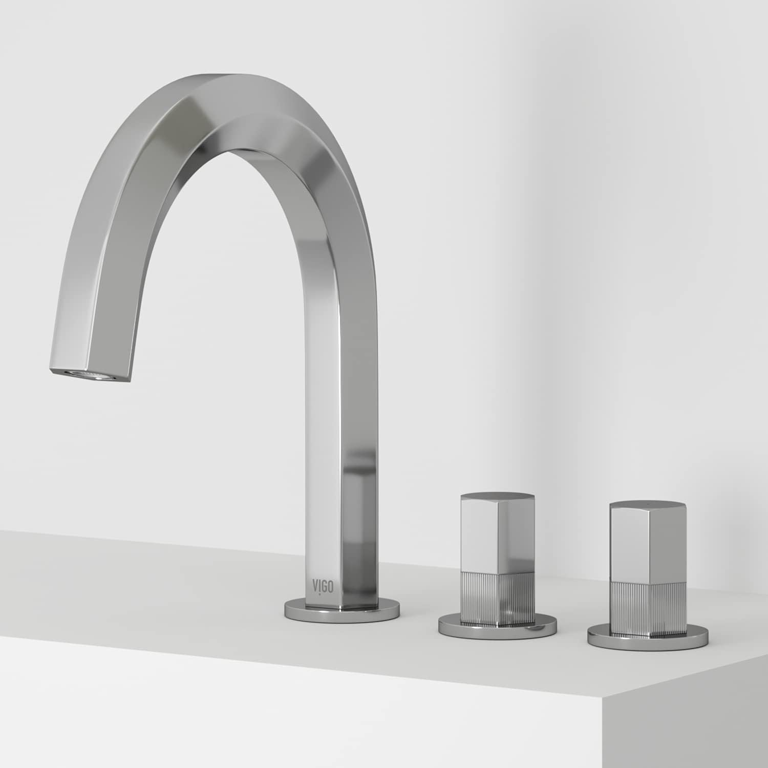 VIGO Hart Two-Handle Three-Hole Mount Widespread Bathroom Sink Faucet, 9-Inch, Chrome, Modern Design, Solid Brass, 1.2 GPM WaterSense & Ceramic Disc Valve, Corrosion-Resistant