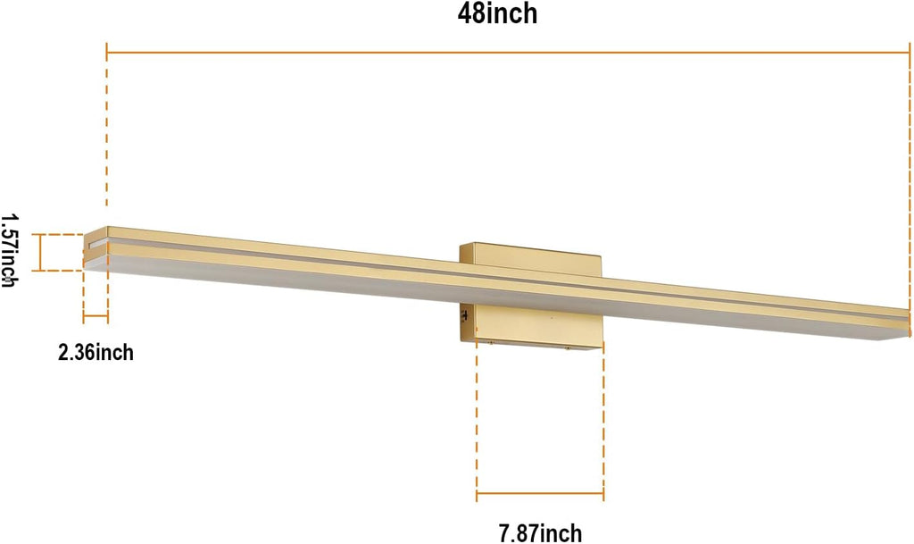 SineRise LED Modern Bathroom Vanity Light Fixtures (48-Inch, 3000K/4000K/6000K, Dimmable), Gold Modern Acrylic Bathroom Wall Lighting Fixtures Over Mirror