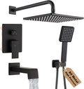 Matte Black Shower Tub Faucet Set Bathroom Rain Shower System with Tub Spout Wall Mounted Rainfall 10 Inch Shower Head and Handle Set Include Shower Valve and Trim Kit