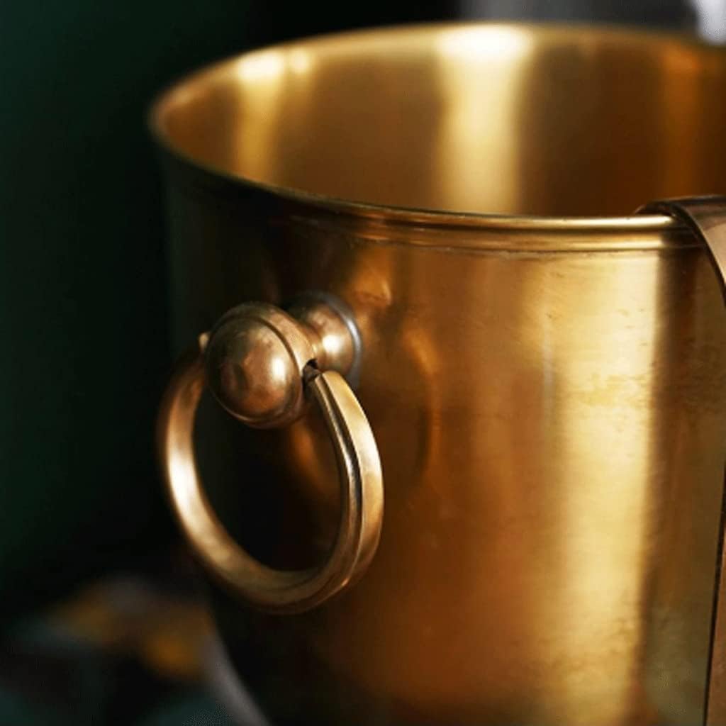 Ice Bucket Modern ice Bucket Ice Bucket Brass Thickened Material Luxury Vintage Wine Barrels, Champagne Barrels Bar Chilling Beer for Kitchen (Color : Small - with Ice Clip)