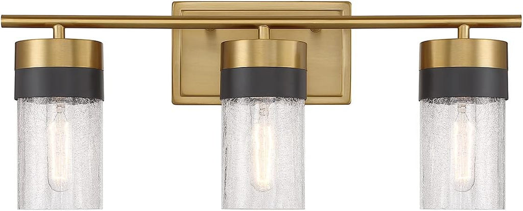 Savoy House 8-3600-3-322 Brickell Vintage Contemporary Crackled Glass Bathroom Vanity Wall Light, 3-Light 180 Total Watts, 9' H x 22' W, Warm Brass