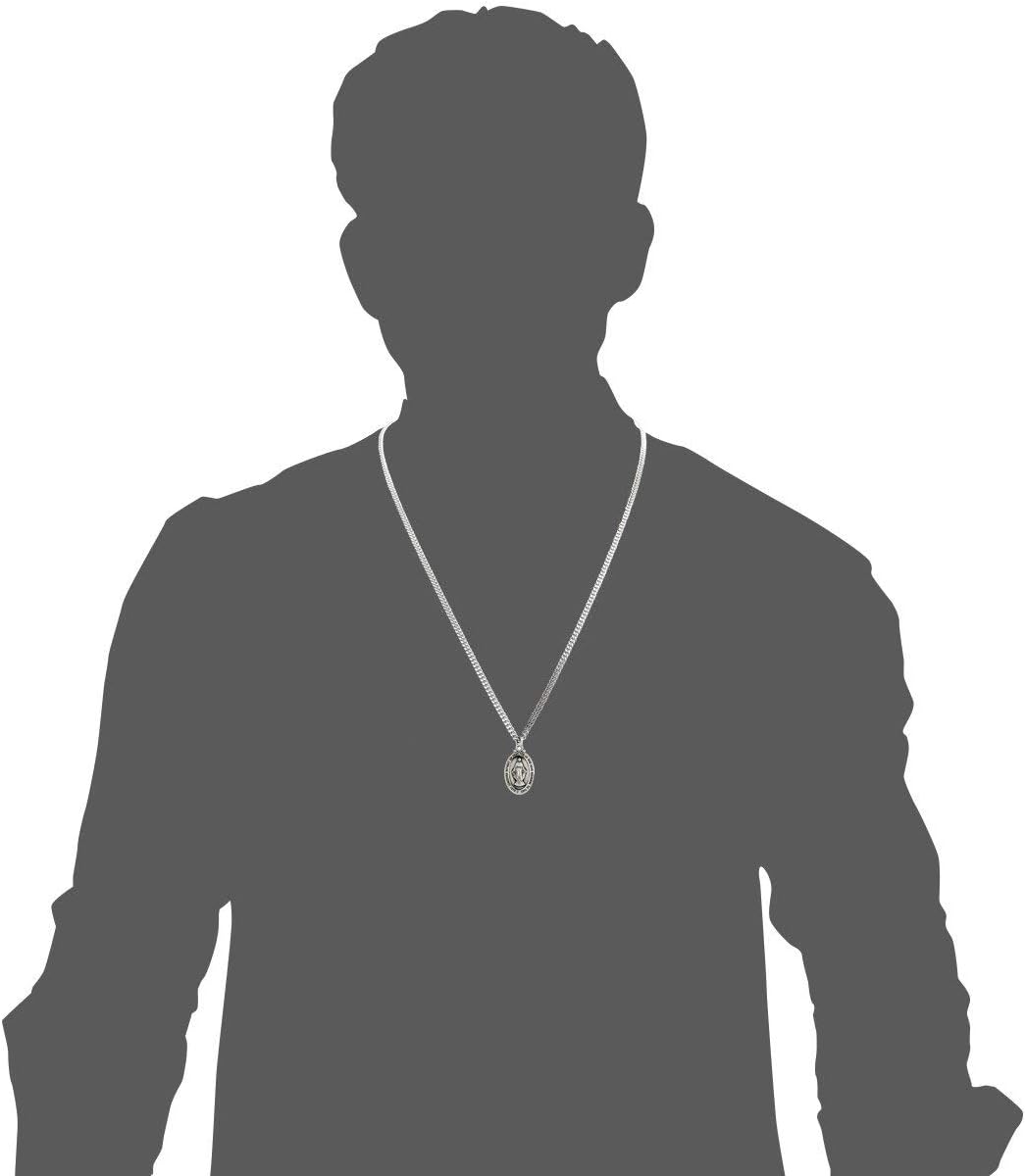 Heartland Store Oval Sterling Silver Miraculous Medal Necklace for Men - Tarnish Resistant, Handcrafted in the USA - Meaningful Religious Pendant- Ideal Present- 24-Inch Endless Rhodium Chain
