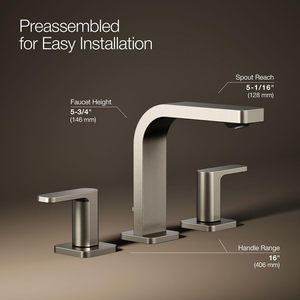 Kohler K-23484-4N-BN Parallel Widespread Bathroom Sink Faucet, .5 GPM, Lever Handles, Vibrant Brushed Nickel