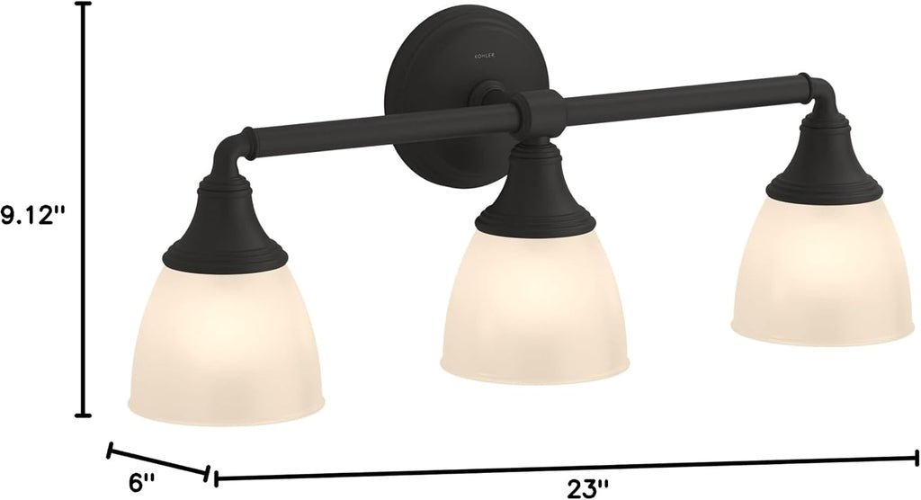 Kohler Devonshire Bathroom Vanity Light Fixture, Wall Sconce Lighting, Position Facing Up or Down, UL Listed, 3 Light, Matte Black