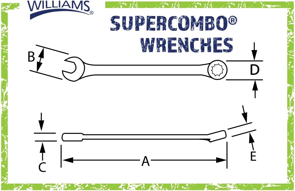 Williams JHWWS-1176 16-Piece SUPERCOMBO SAE Combination Wrench Set, Satin Chrome Finish with SUPERTORQUE Box End and Standard Open End