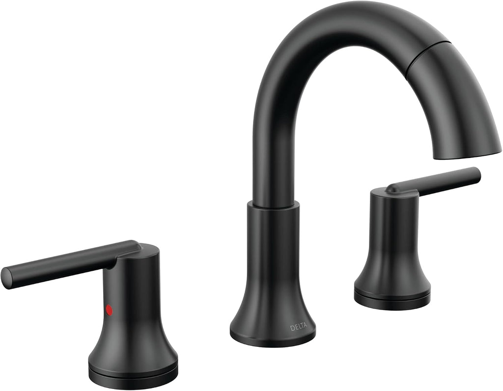 Delta Faucet Trinsic Pull Down Bathroom Faucet, Bathroom Pull Out Faucet, Black Widespread Bathroom Faucet 3 Hole Pull Down Sprayer, Bathroom Sink Faucet Magnetic Docking, Matte Black 3559-BLPD-DST