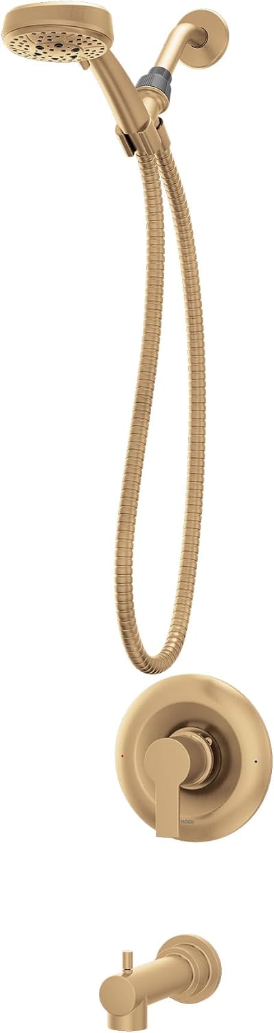 Moen 82618BZG Meena Single-Handle Tub and Shower Faucet with Handshower, Valve Included, Bronzed Gold, Pressure-Balancing Shower System