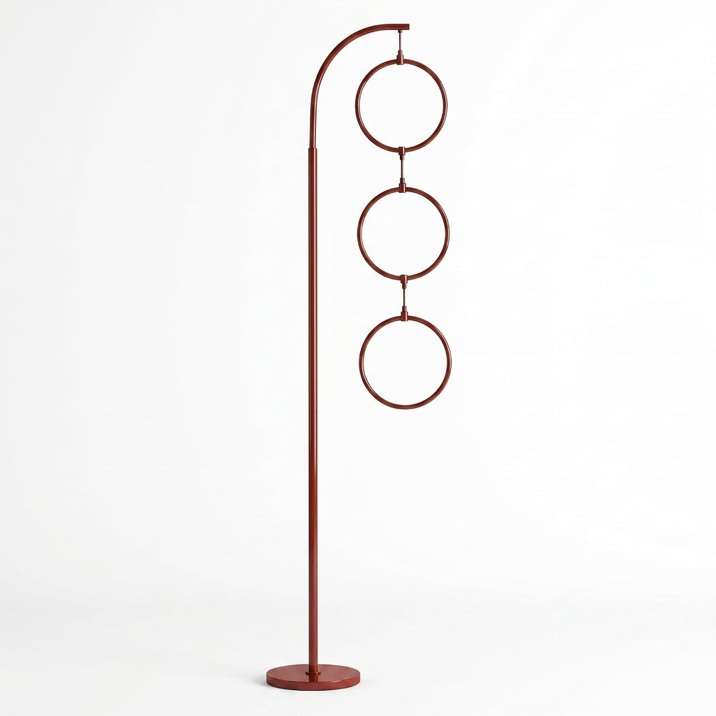Brightech Nova Modern Floor Lamp - Contemporary Arc Tall Lamp with 3-Circle Ring-Style Pendant - Over the Couch Standing Lamp on Arching Pole - Eclectic Tall Lamp Matches Living Room Décor - Red