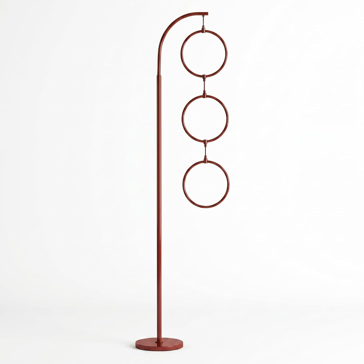 Brightech Nova Modern Floor Lamp - Contemporary Arc Tall Lamp with 3-Circle Ring-Style Pendant - Over the Couch Standing Lamp on Arching Pole - Eclectic Tall Lamp Matches Living Room Décor - Red