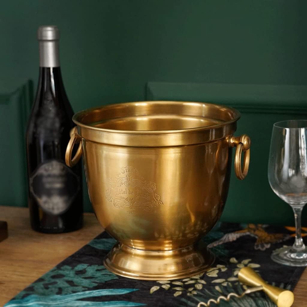 Ice Bucket Modern ice Bucket Ice Bucket Brass Thickened Material Luxury Vintage Wine Barrels, Champagne Barrels Bar Chilling Beer for Kitchen (Color : Large - Without Ice Clip)