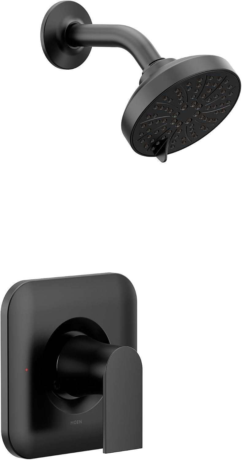 Moen Genta LX Pressure Balancing Eco-Performance Modern Shower Trim with Showerhead and Lever Handle, Posi-Temp Valve Required, Matte Black, T2472EPBL