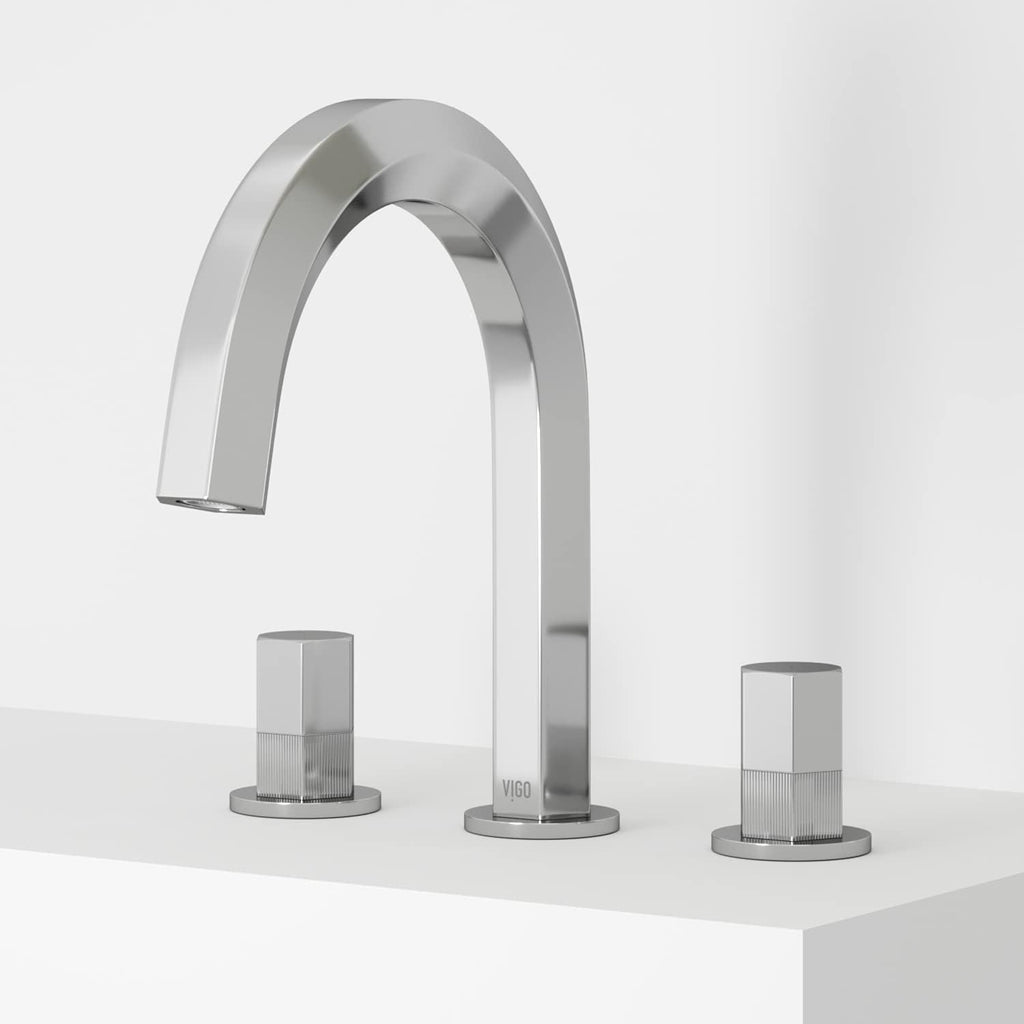 VIGO Hart Two-Handle Three-Hole Mount Widespread Bathroom Sink Faucet, 9-Inch, Chrome, Modern Design, Solid Brass, 1.2 GPM WaterSense & Ceramic Disc Valve, Corrosion-Resistant