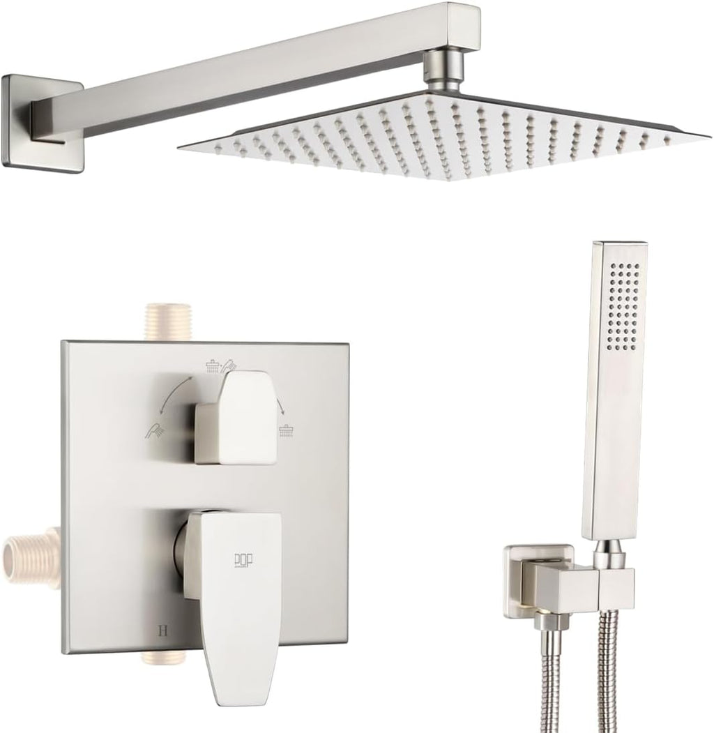 Shower Faucet Set Brushed Nickel Rainfall 8 Inch Shower Head and Handle Set Bathroom Rain Shower System Wall Mounted Shower Fixture Include Shower Valve and Trim Kit