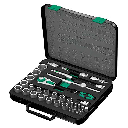 Zyklop® Premium 1/2' Square Drive Metric Hex Socket Set with Ratchet and Adapters in Metal Case, 37 Pieces