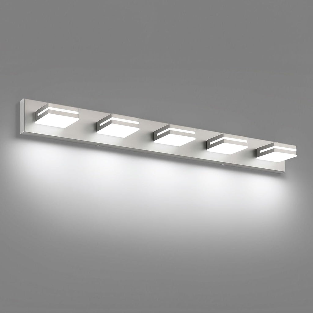 SineRise LED Modern Bathroom Vanity Light Fixtures (5-Light, 40-Inch), Brushed Nickel Modern Acrylic Bathroom Wall Lighting Fixtures Over Mirror (Cool White 6000K)