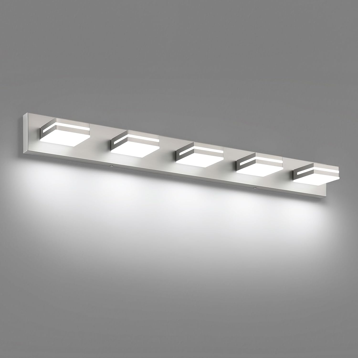SineRise LED Modern Bathroom Vanity Light Fixtures (5-Light, 40-Inch), Brushed Nickel Modern Acrylic Bathroom Wall Lighting Fixtures Over Mirror (Cool White 6000K)