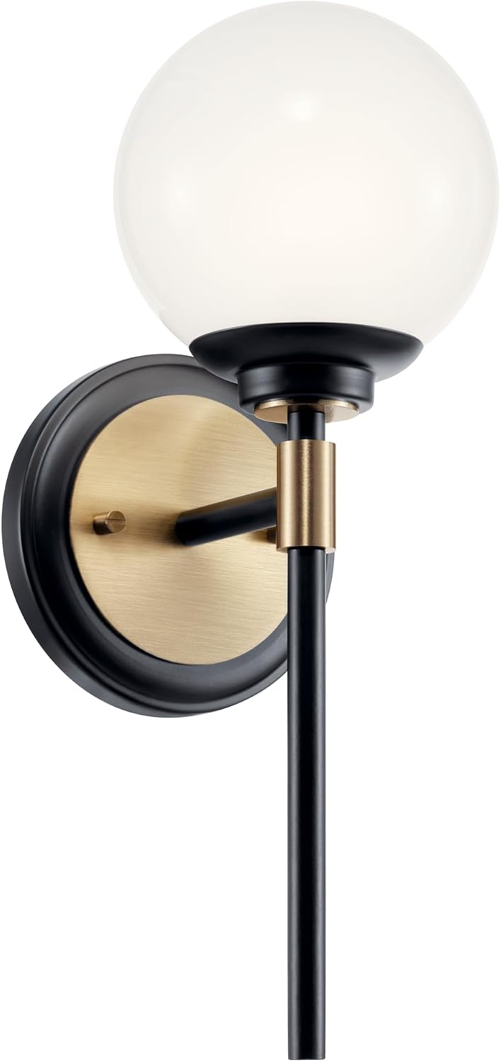 Kichler Benno 1-Light Wall Sconce, Modern Light with Opal Glass in Black and Champagne Bronze, for Bathroom, Powder Room, Kitchen, Bedroom, or Hallway (13.75' x 5.25'), 55170CPZ