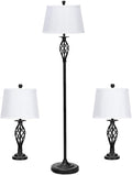 Tangkula Lamp Set 3-Piece Modern Home Living Room Bedroom Antique Bronze Finish Lamps, Floor Lamp and Table Lamps Set with Soft Pleated White Fabric Shades (Antique Bronze)