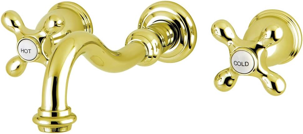 Kingston Brass KS3122AX Vintage 2-Handle Wall Mount Bathroom Faucet, Polished Brass
