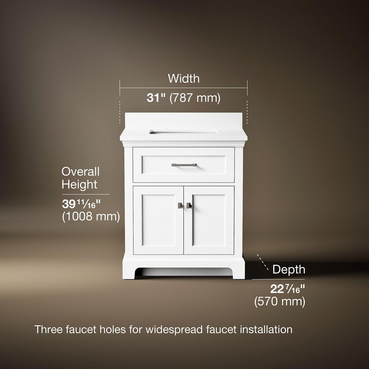 Kohler Charlemont 30' Bathroom Vanity Cabinet with White Sink and Quartz Top, Modern Bathroom Storage, White, K-29260-BD1-0