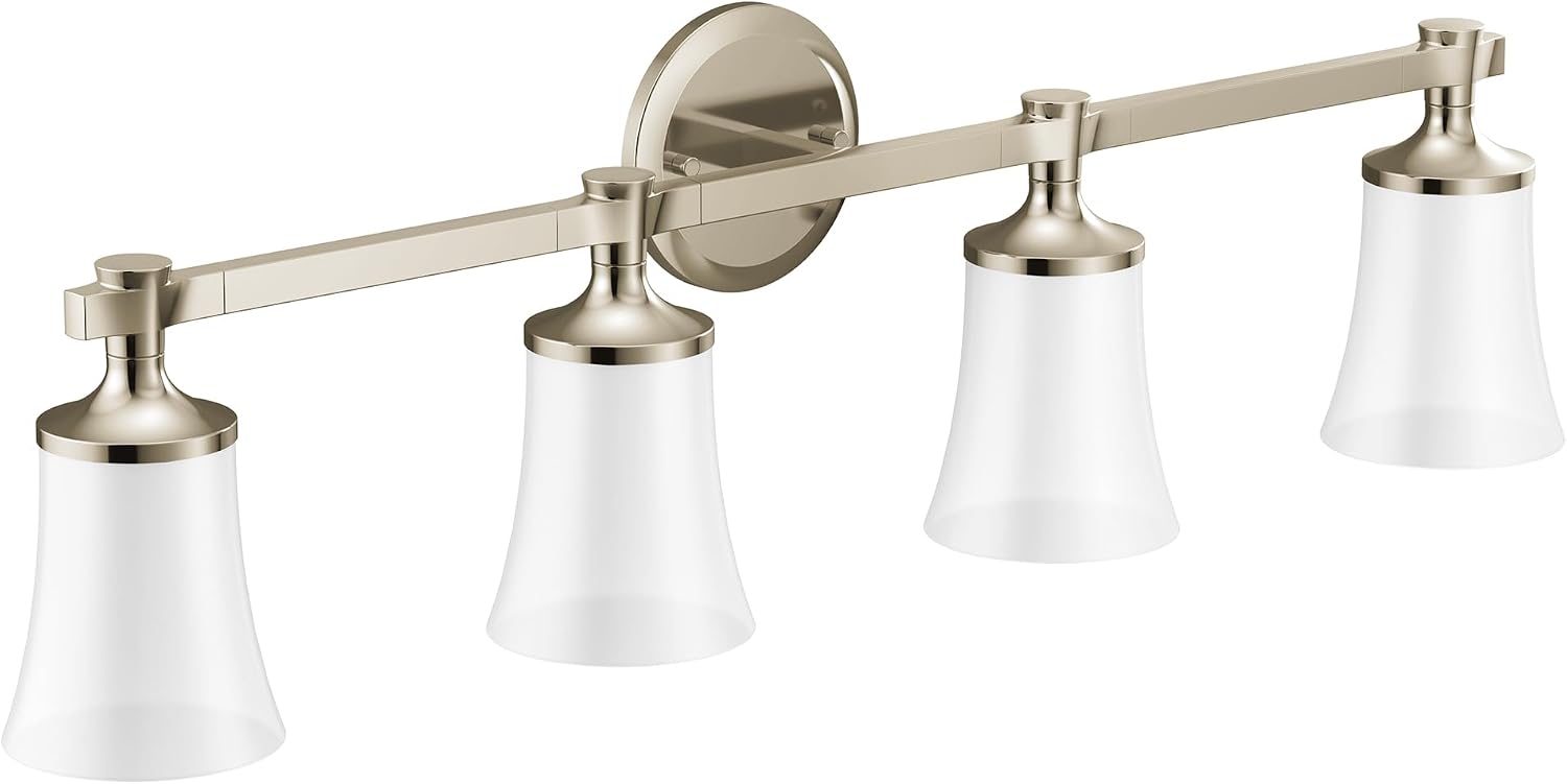 Moen YB0364NL Flara 4-Light Dual-Mount Bath Bathroom Vanity Light Fixture with Frosted Glass, Polished Nickel