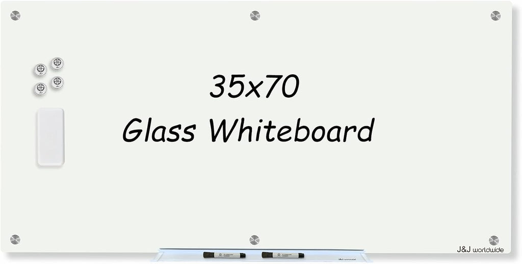 Magnetic Glass Whiteboard 6' x 3', Large Glass Dry Erase Board 70 x 35 Inches for Wall, Large White Board Frameless for Office Home & School