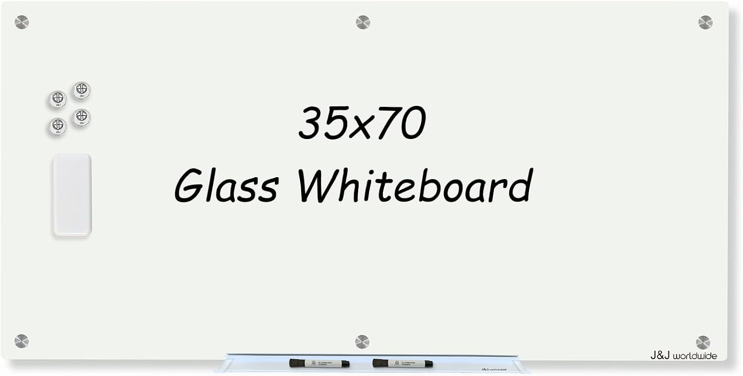 Magnetic Glass Whiteboard 6' x 3', Large Glass Dry Erase Board 70 x 35 Inches for Wall, Large White Board Frameless for Office Home & School