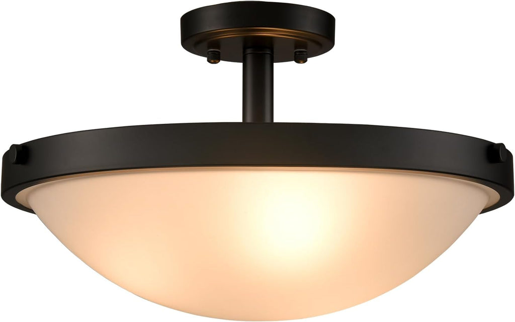 SAMTEEN Farmhouse Black Semi Flush Mount Ceiling Light Modern 3-Light Frosted Glass Ceiling Light Fixtures Matte Black Flush Mount Light for Hallway Bedroom Kitchen Bathroom, 16-Inch