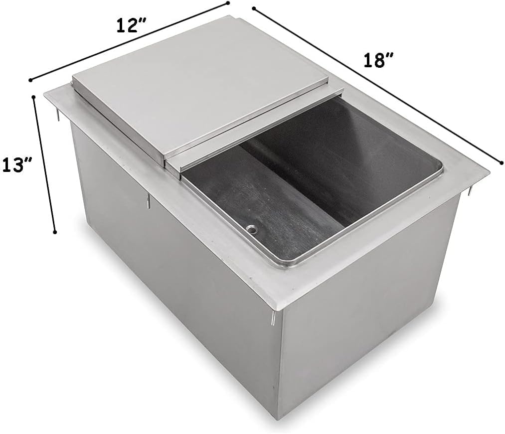 AmGood 18 in. x 12 in. Stainless Steel Drop-In Ice Bin with Sliding Lid
