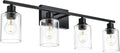 4-Light Modern Bathroom Lighting Fixtures, 31' Matte Black Bathroom Vanity Lights with Clear Glass Shade, Anti-Rust Farmhouse Wall Sconces for Bedroom Cabinet Kitchen E26 Socket (Bulbs Not Included)