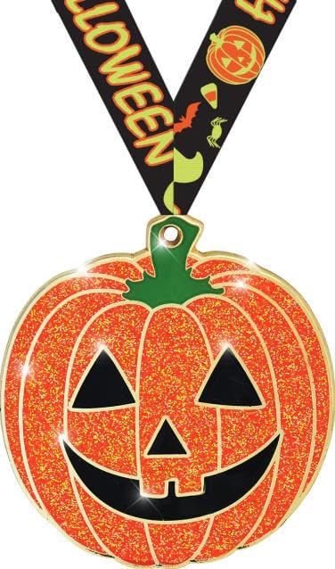 Halloween Pumpkin Medals - 2.25' Pumpkin Glitter Halloween Medal Awards
