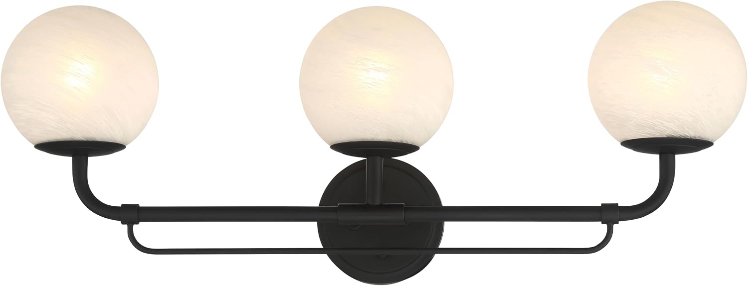 Minka Lavery 3793-899 Whitehall 3 Light 28' Wide Bathroom Vanity Light - Dark Matte Black with Etched Alabaster Glass